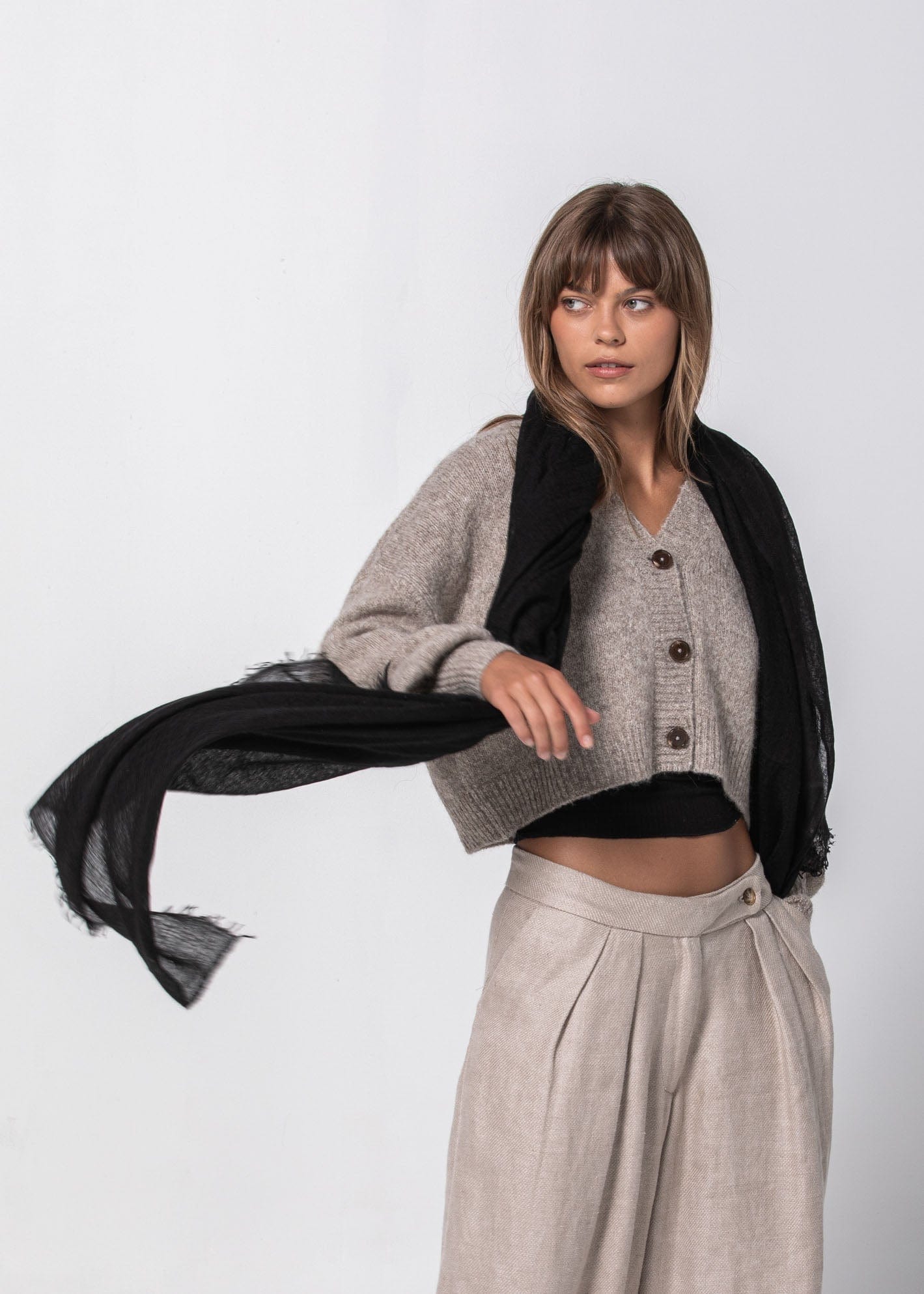 Feather Cashmere Scarf black / One Size Feather Cashmere Scarf
