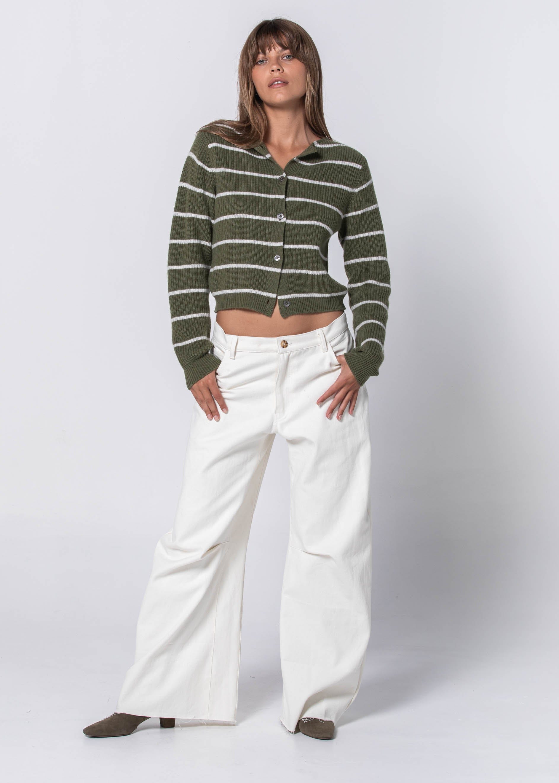 Simple Striped Cardigan Olive / S/M Simple Striped Cardigan | Sustainable Yoga & Off-Duty Wear