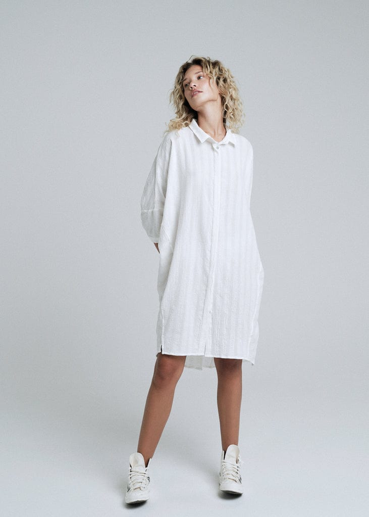 Sun Shirt Dress [Summer 25: Cotton Seersucker] Parchment / One Size Sun Shirt Dress [Summer 25: Cotton Seersucker]