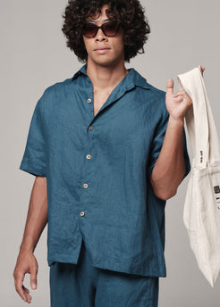 Men's boxy linen shirt pelorus blue / S Men's boxy linen shirt