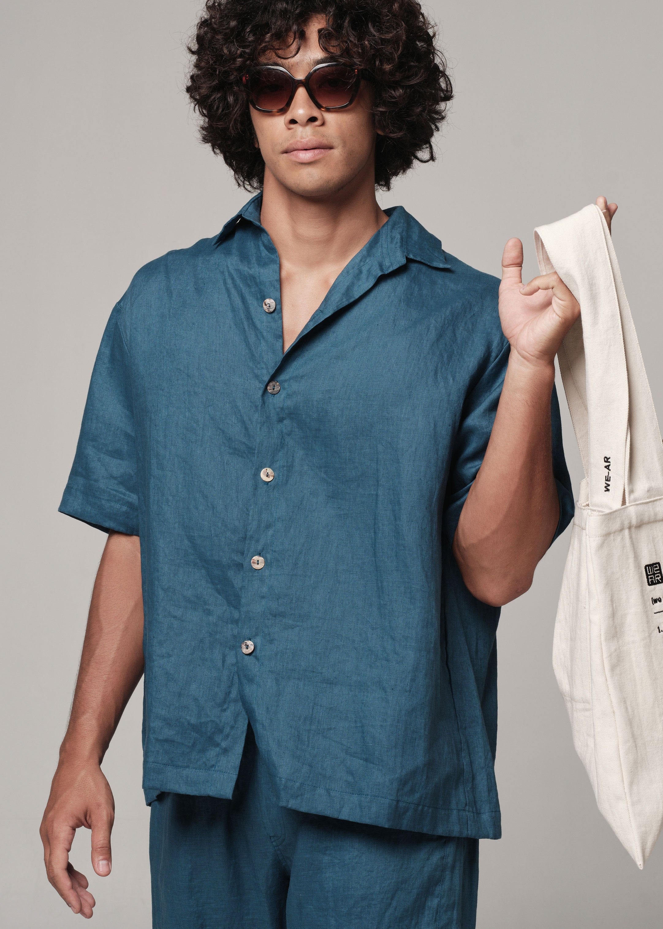 Men's boxy linen shirt pelorus blue / S Men's boxy linen shirt