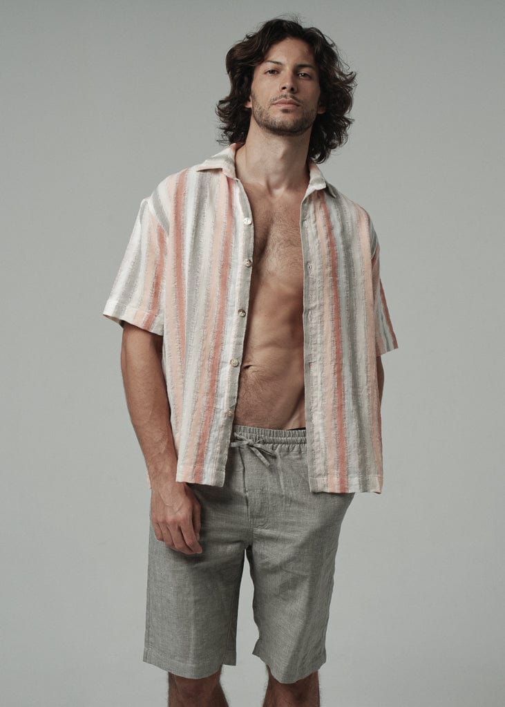 men's boxy linen shirt tuscan stripes / S men's boxy linen shirt