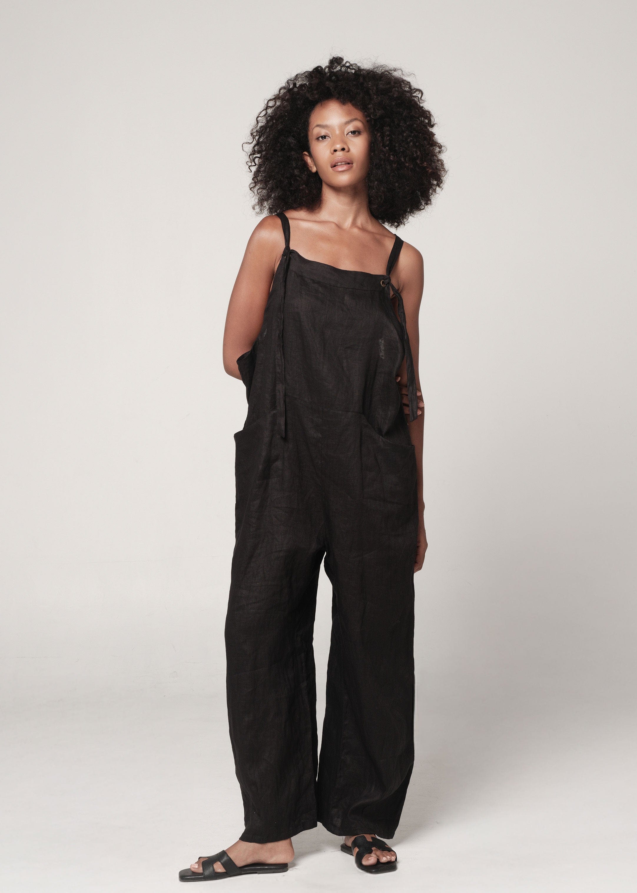 Wide Legged Unisex Linen Overalls black / S Wide Legged Unisex Linen Overalls