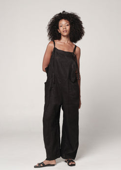 Wide Legged Unisex Linen Overalls black / S Wide Legged Unisex Linen Overalls