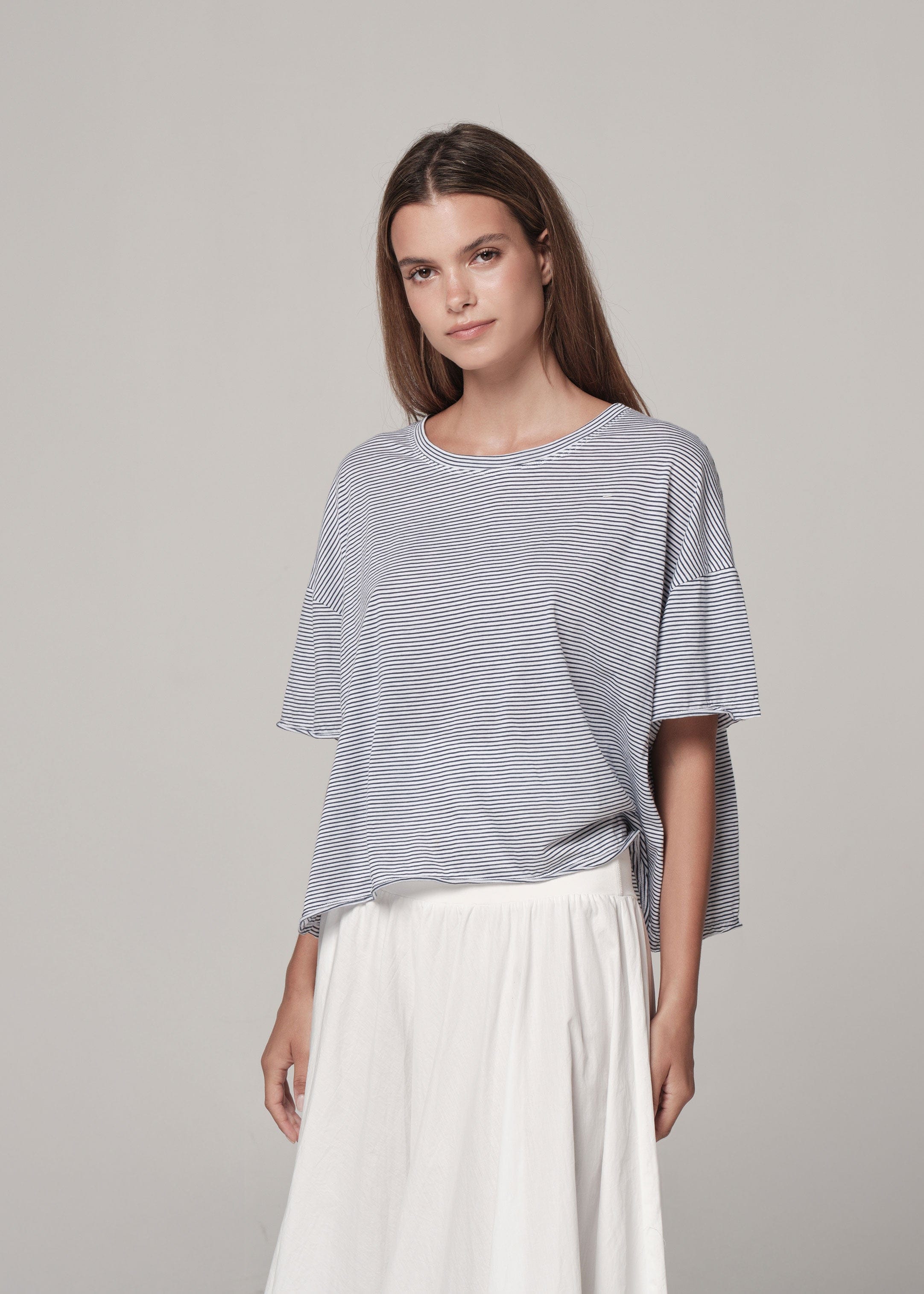 Pima Deia tee Blue Stripe / S/M Pima Deia tee | Sustainable Yoga & Off-Duty Wear