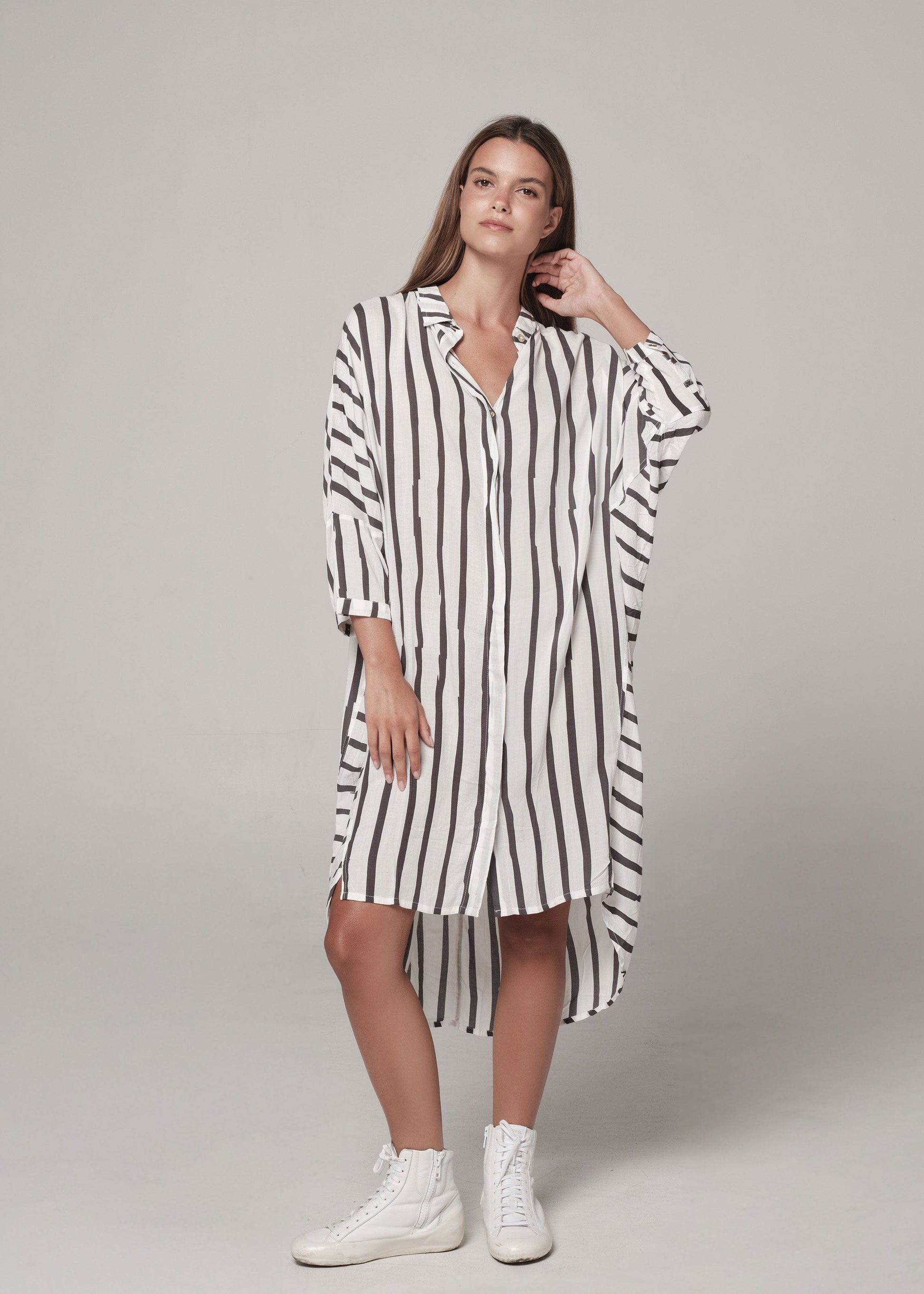 Sun Shirt Dress wide batik stripe / One Size Sun Shirt Dress