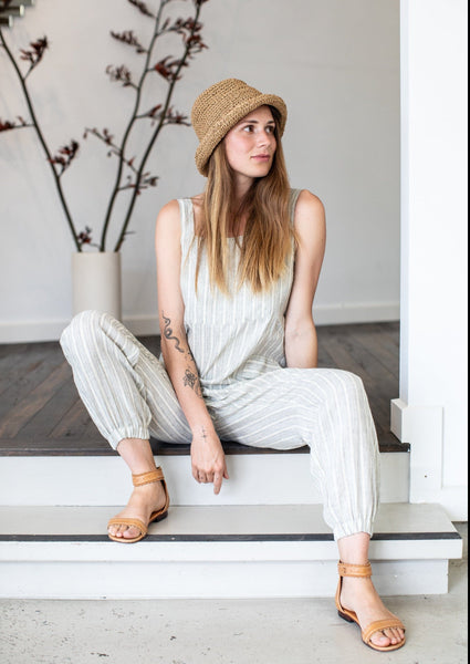 Pique Linen Jumpsuit Stripe / S/M